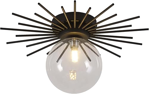 Miniatura 14 de BOKT Moderna lámpara de techo semiempotrada negra con globo de vidrio de leche, lámpara industrial cerca del techo, lámpara vintage pequeña para