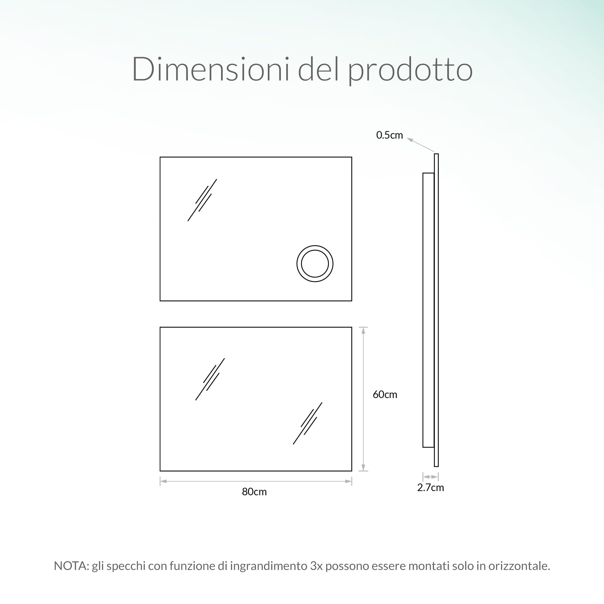 Specchio Bagno con Luce LED Antiappannamento 3 Temperature Colore 3000K-6500K Dimmerabile 10%-100% Lente Touch con Memoria HD Specchio bagno LED IP44 IP65 Impermeabile 80x60cm