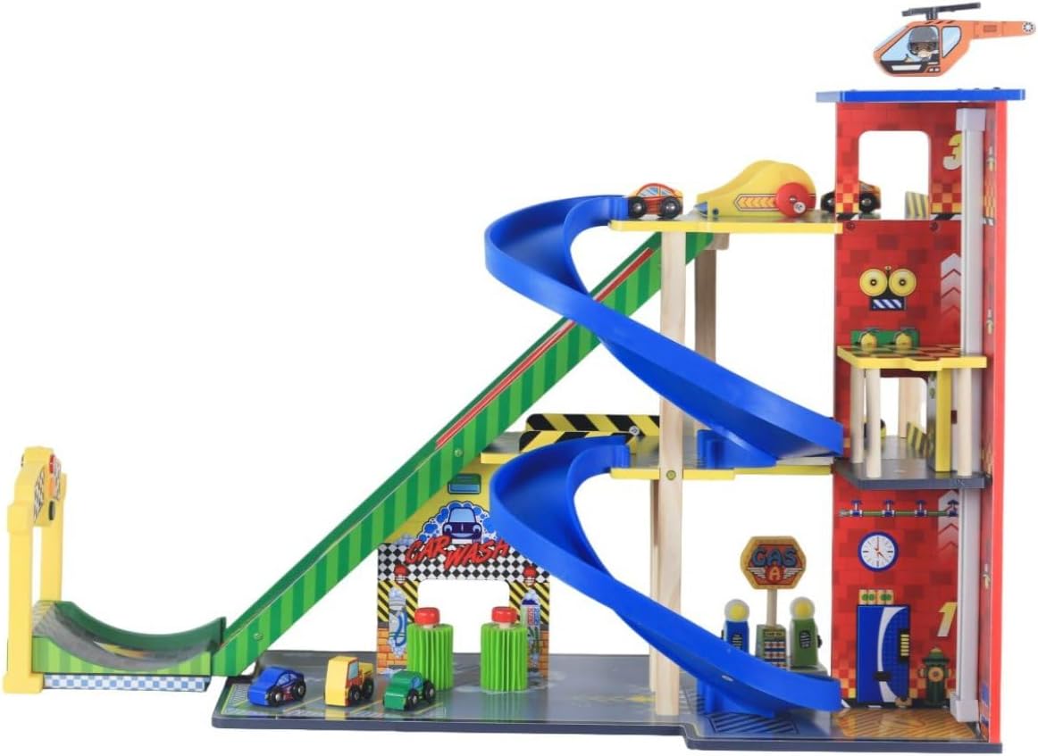 Gold Land Toys Mega Ramp Wooden Racing Set - Min-46 63267, 40x90x65cm