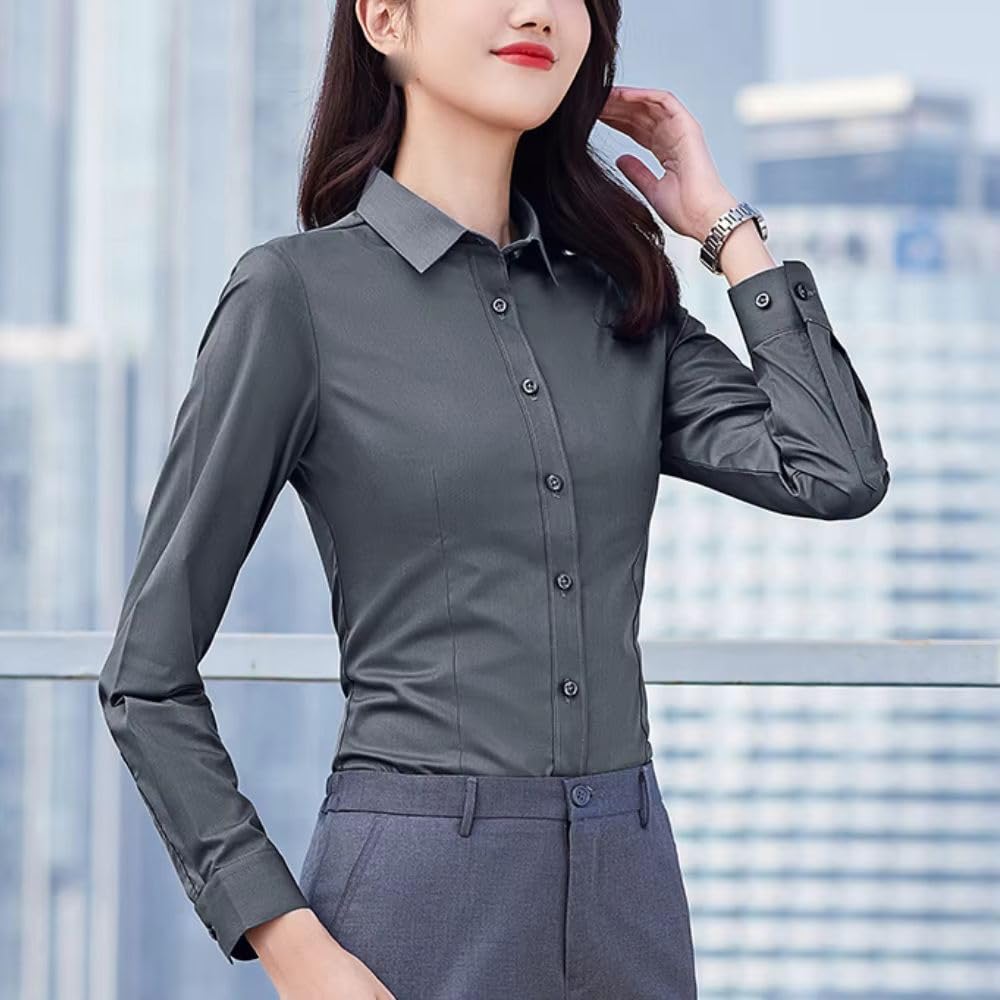 JYHBHMZG Mujer Oficina Traje Formal Camisa Manga Larga Blusa Color Sólido Elegante Simple Top