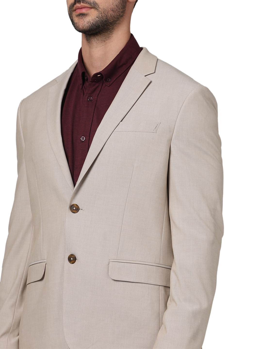 Celio Giacca da uomo beige tinta unita in poliestere slim fit
