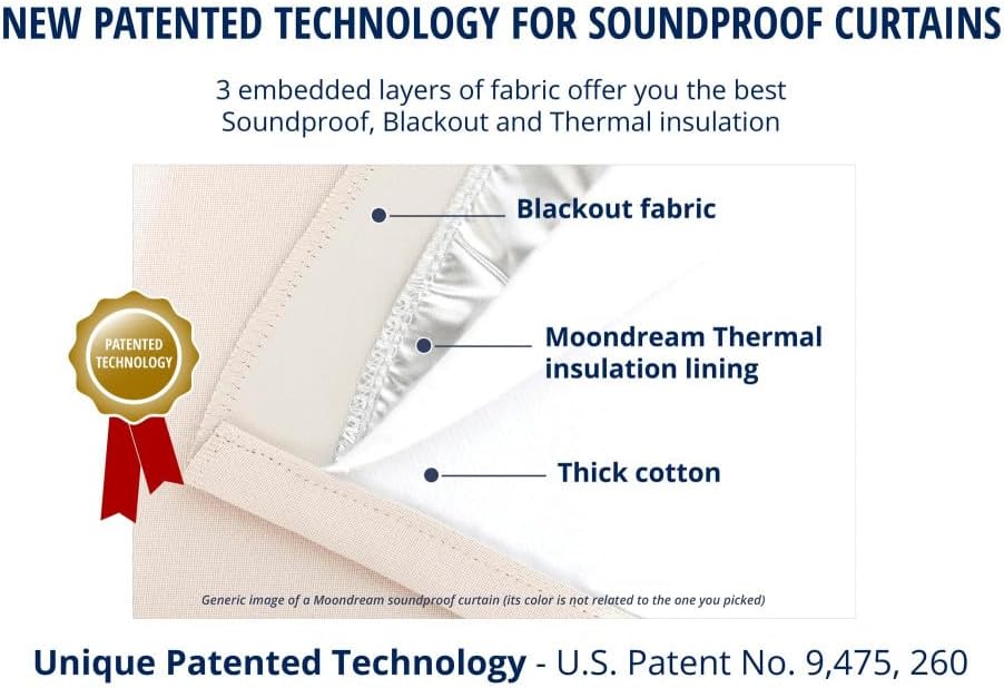 Moondream DecibelControl™ 3-in-1 Soundproof Curtain | Noise Reduction | Thermal Insulation | 100% Blackout | Patented Technology | Made in Europe | Grommet | 55" W x 95" L | Grey - Stone MC17