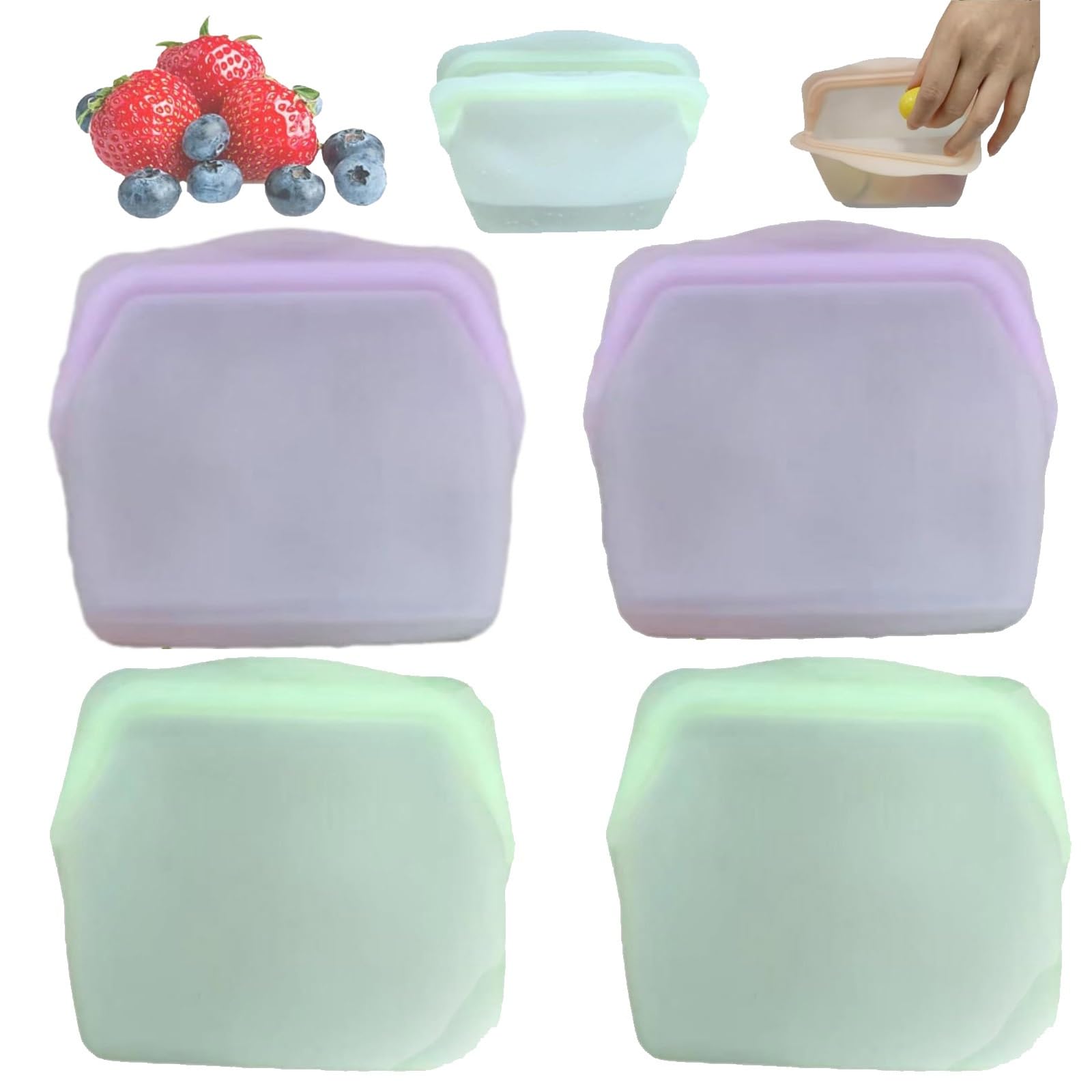 AESFADMOAH Reusable Food Bags Silicone Storage Bag Leak-Proof Upright Freezer High-Temperature Resistant for Freezer Microwave Oven Dishwasher Safe 4pcs(B,600ML)
