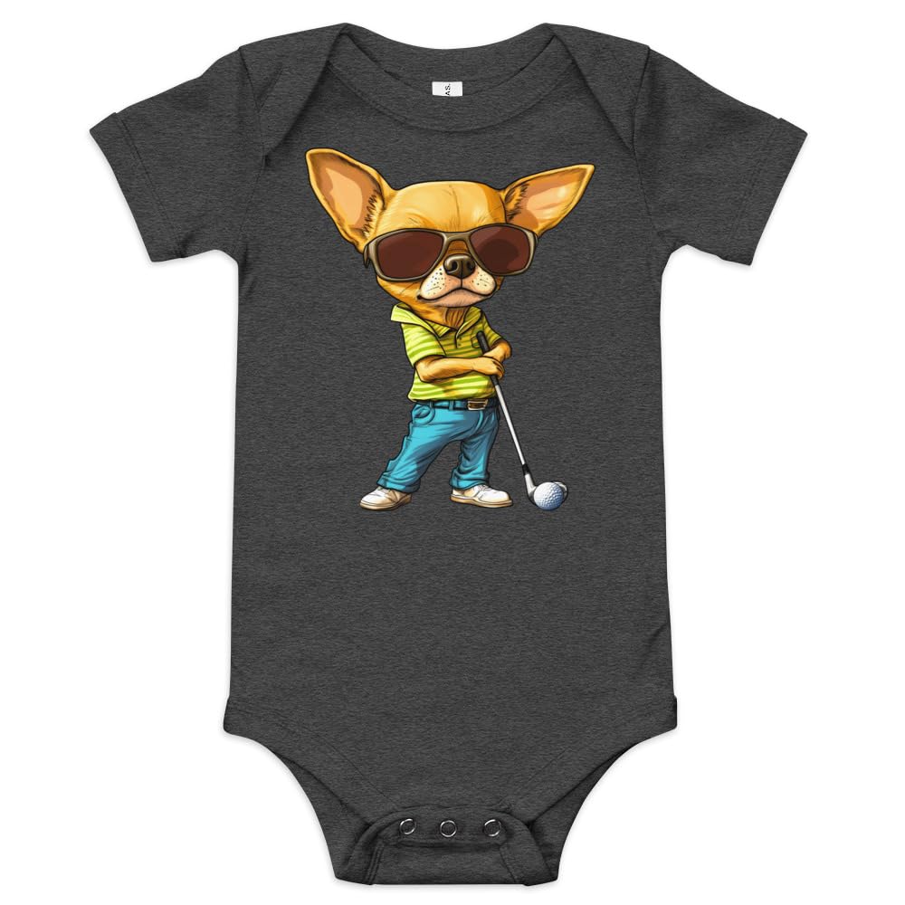 Golf Chihuahuas - Golfing Baby Onesie Dark Grey Heather