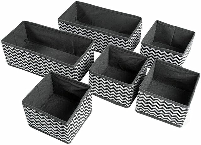 6 Section Canvas Storage Storage Box - Foldable Wave Storage Organiser Boxes for Socks, Ties, Bras, Clothes, Underwear - Drawer Canvas Cube Large Storage Container Boxes for Home, Offices and Hostels