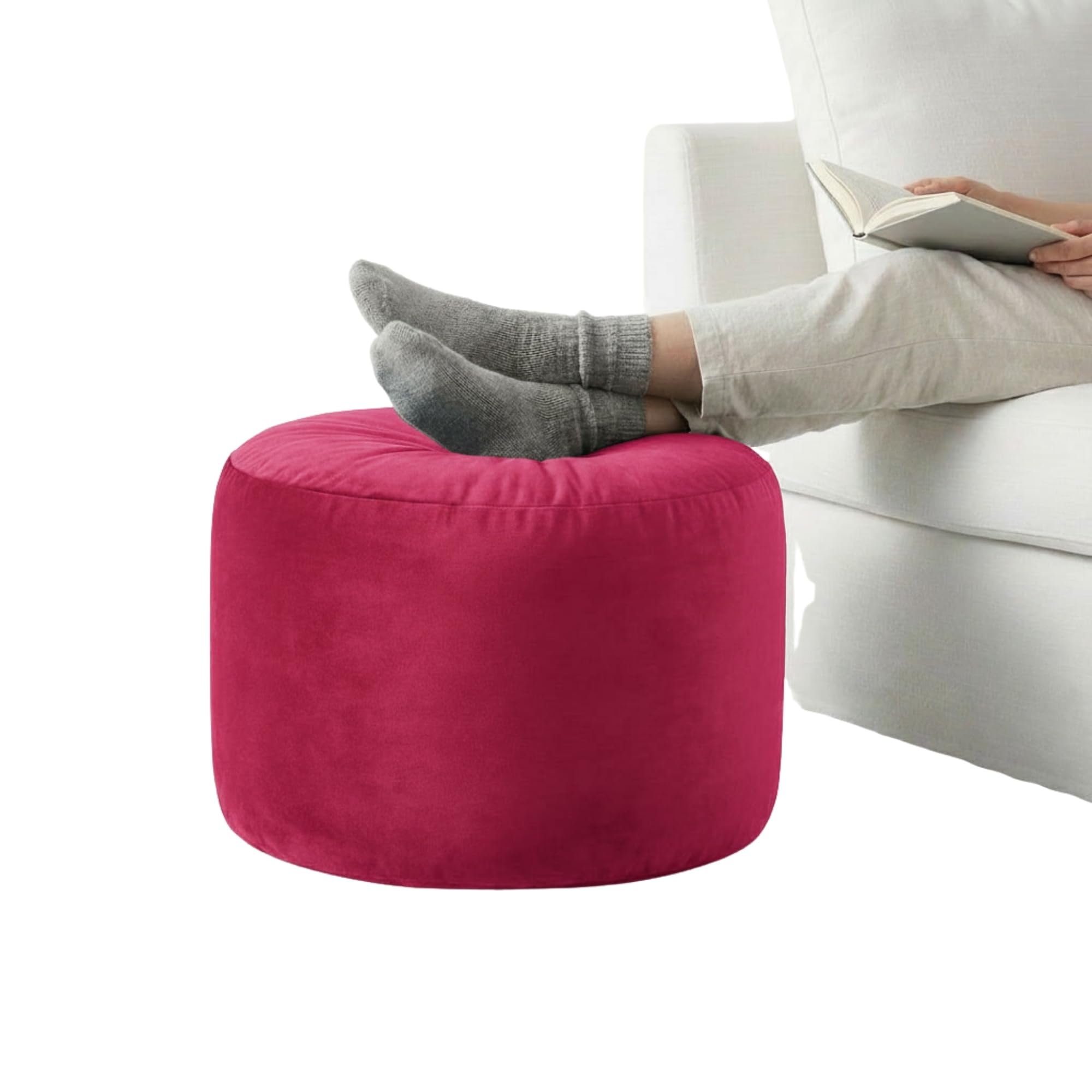Kosiproducts Velvet Beanbag Ottoman Round Circle Footstool Pouf Chair Pouffe soft luxury Polyester, Polysterene Beads Filled (Hot Pink, [35cmx35cmx25cm)