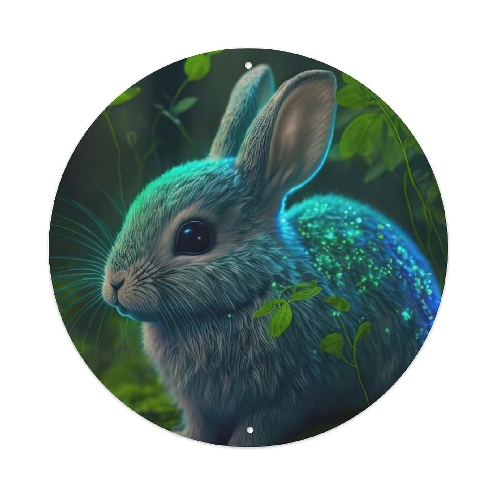 Animal Artwork Glowing Rabbit Vintage Metal Tin Sign Plaque Wall Decor for Cafe, Club Bar, Office, Garden Metal Poster 8x8Inch