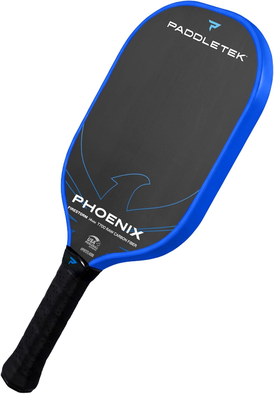 Paddletek Phoenix Firestorm – 14mm Pickleball Paddle – Elongated Shape for Extended Reach – Raw Carbon Fiber Face – Polypropylene Honeycomb Core – USAPA Approved Pickle Ball Paddle – 5.5 Inch Handle
