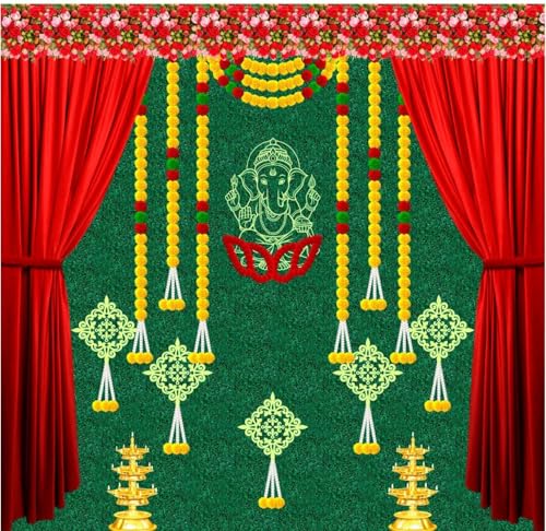 Image of varalakshmi Backdrop Cloth for Decorations Pooja | Ganapati backdrops Decoration | puja Backdrop Decoration Cloth | Backdrop Cloth for Decorations Pooja (gr Ganesh(5x5 ft))
