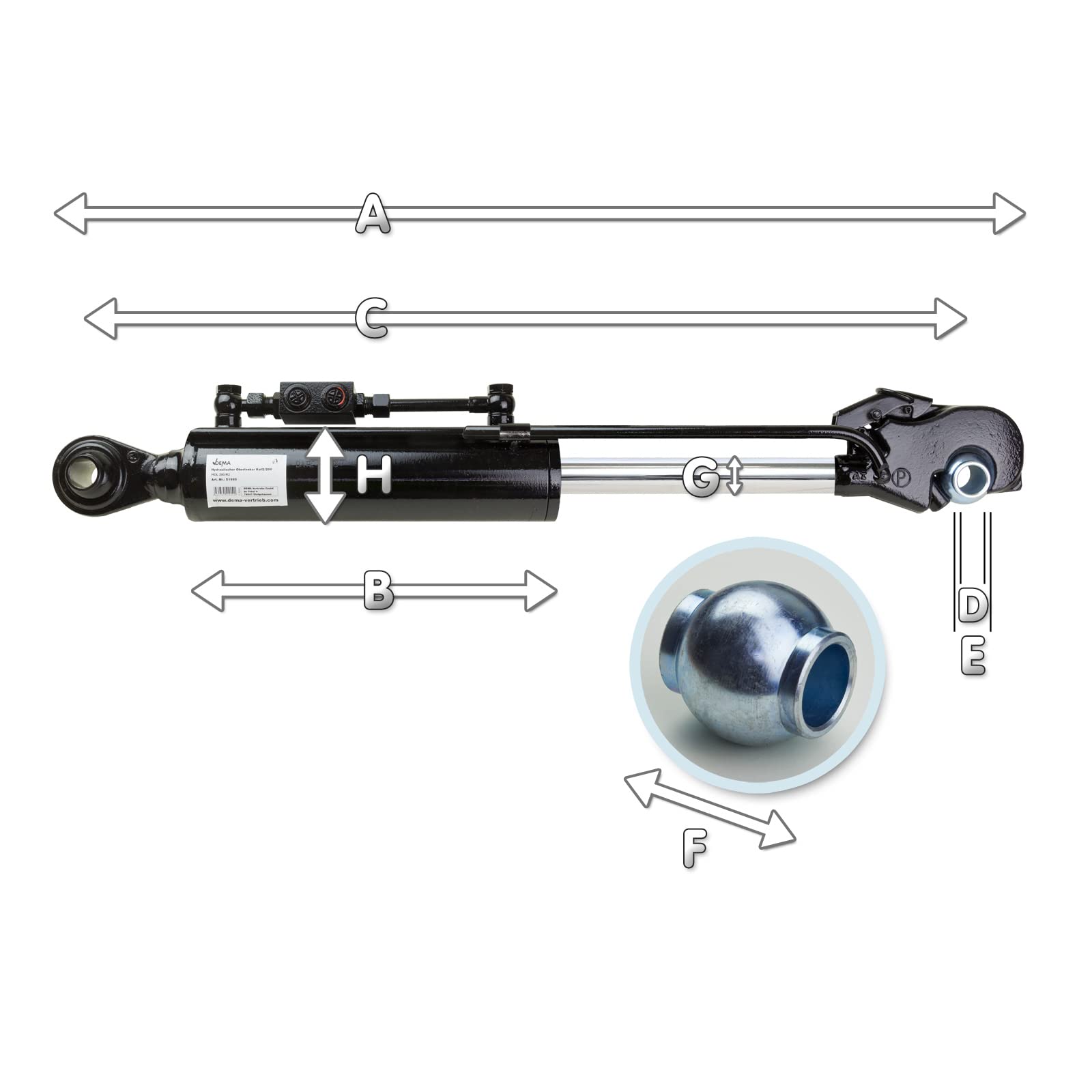 Hydraulischer Oberlenker mit Fanghaken 735 Kat 2