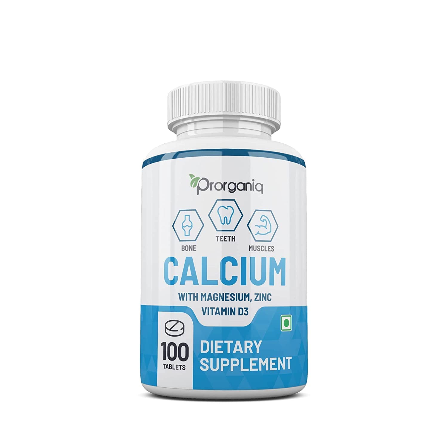 Admart Prorganiq Calcium Tablets - with Magnesium, Zinc and Vitamin D3 | Vegan Calcium Supplement for Stronger Bones and Teeth | 100 Tablets