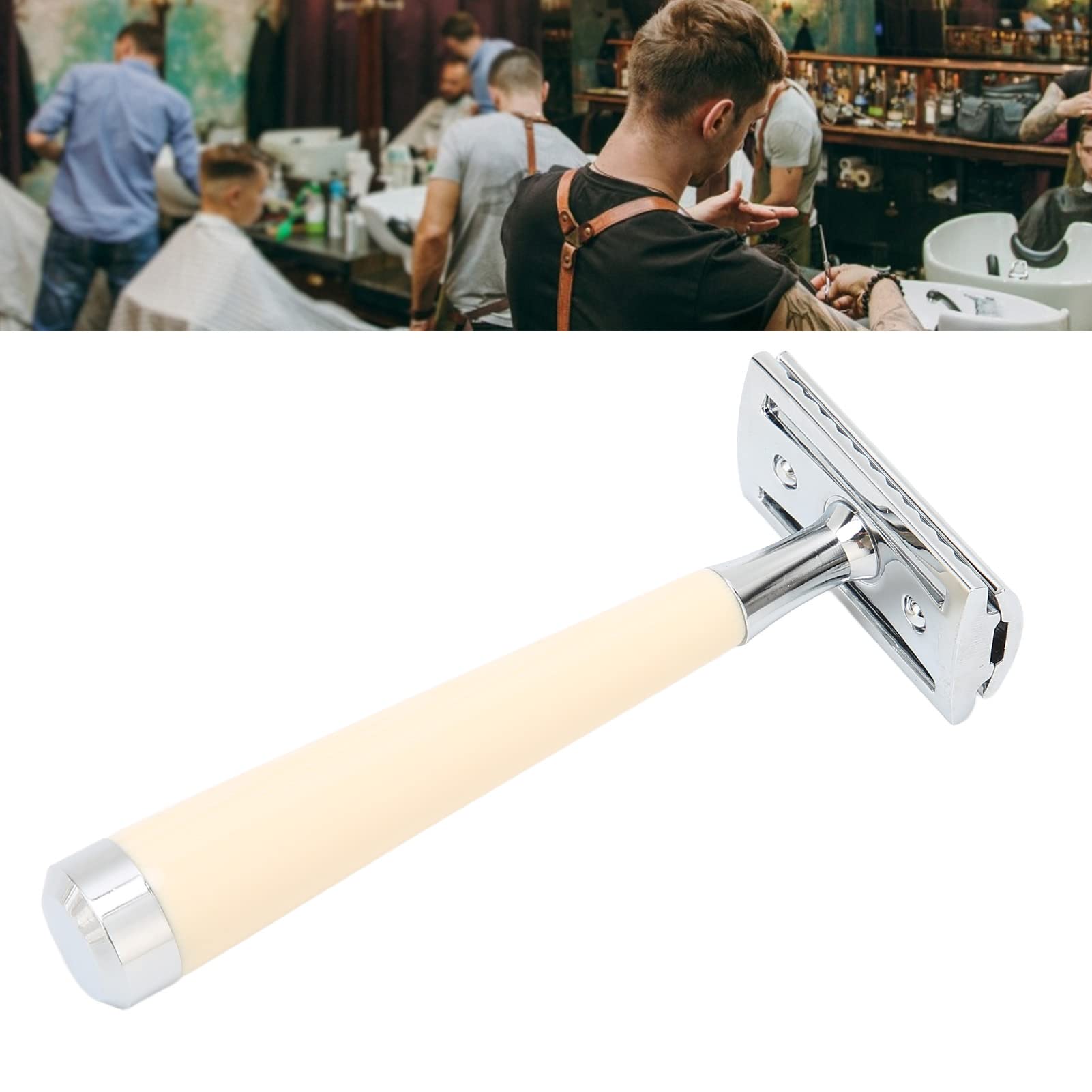 Yinhing Manuelle Rasierer für Schnelles, Hohes, Zweischneidiges Design, Stabiler Schiebemechanismus, Einfach zu Bedienende Rasierer mit Griff für Heimfriseure und Salons, Weiße Oberfläche (Beige)