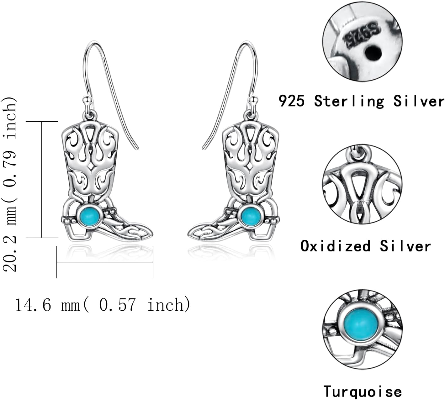 Sterling Silver Cowgirl Boot Earrings: Women Dangle Boot Earrings Country Western Style Jewelry Gifts for Cowgirl - Image 6