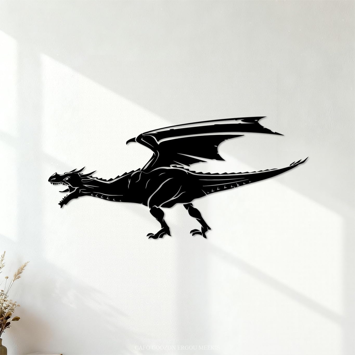 Vinyl Art Sticker Flying Dragon Mythological Fantasy Beast 42x89.2cm Window Decals Black