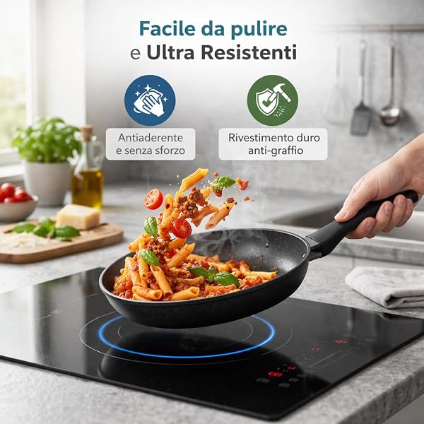 BAKAJI Batteria di Pentole Modello Serena in Alluminio Pressofuso con Accessori Mestoli e Coperchi, Pentola Antigraffio, Casseruole e Padelle Manico Ergonomico Adatto a Tutti i Piani Cottura (Nero) - 2