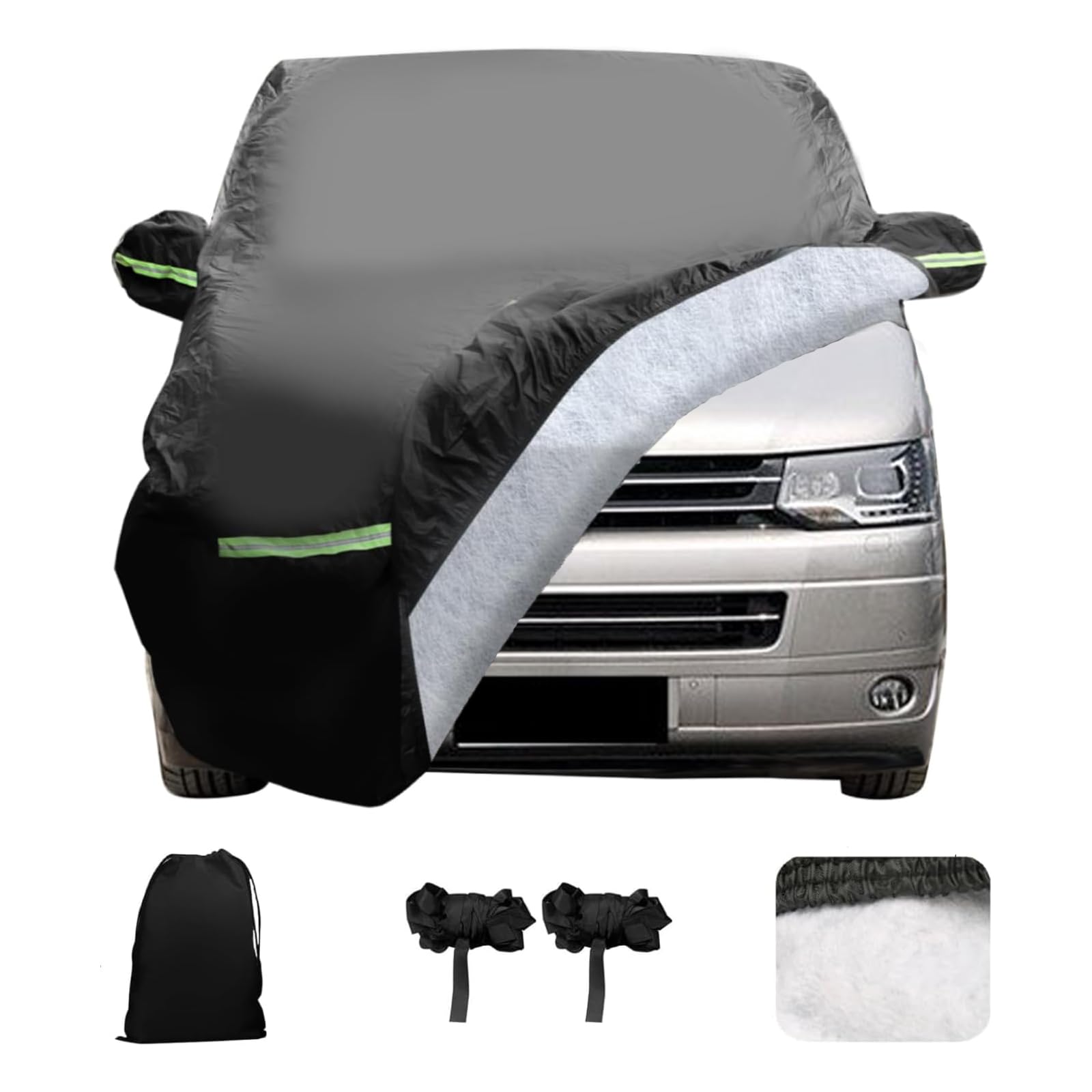 Bâche Voiture Extérieur Compatible avec VW T5 T6, Poids 5KG, Luxe Doublure en Coton 300D Housse pour Auto Voiture Exterieur Résistant à l'eau Aux UV avec Fermeture éclair de Porte Latérale