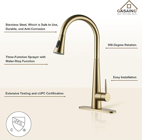 Miniatura 4 de CASAINC Grifo de cocina, grifo de cocina simple con rociador extraíble, fregadero de cocina que ofrece una limpieza eficiente para cocina,