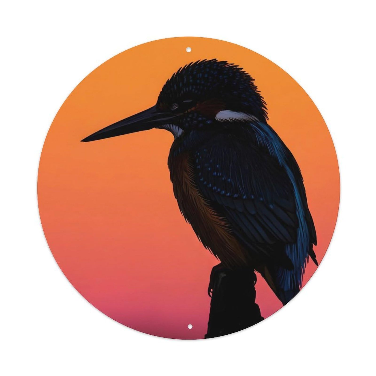 Cwbufd Vintage Style Animal Kingfisher Perched On Branch Artistic Wildlife Illustration Vintage Metal Tin Sign Plaque Wall Decor For Cafe, Club Bar, Office, Garden Metal Poster 8X8inch