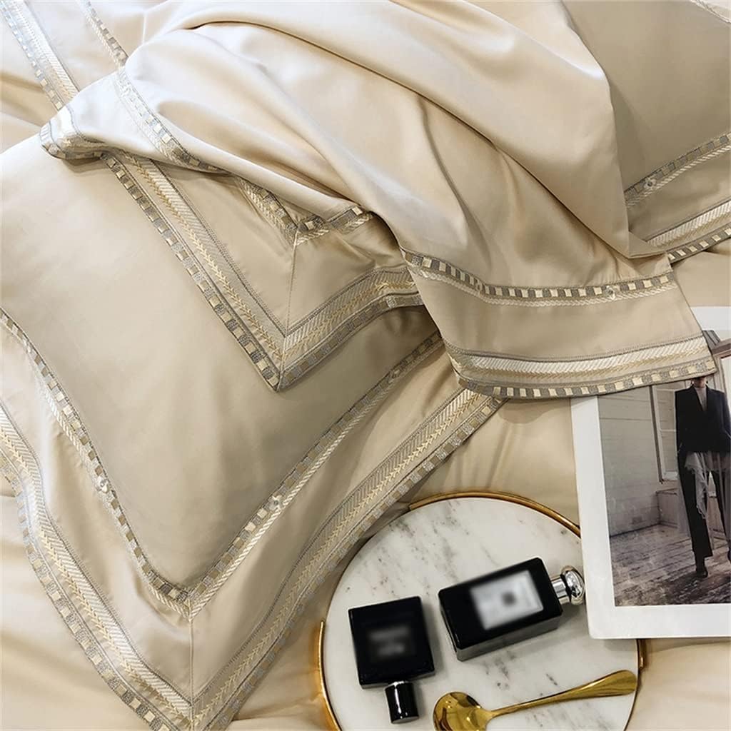 Embroidered 1000TC Cotton Bedding Set Soft Duvet Cover Set Sheet Set Pillowcase (Color : D, Size : 200 * 230cm)