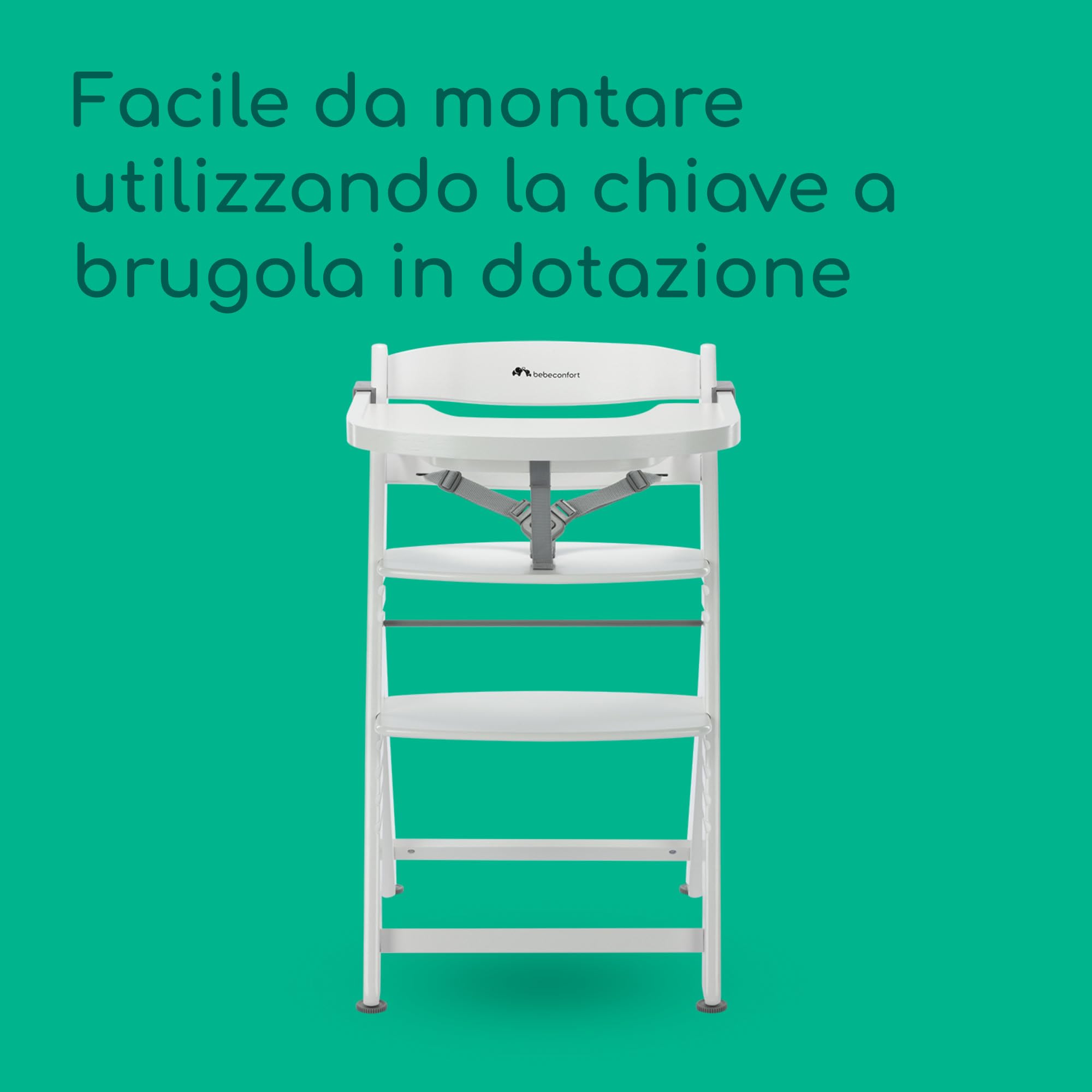 Bebeconfort Timba 2 Seggiolone Pappa Evolutivo in Legno, 6+ Mesi, 110 kg, Bianco