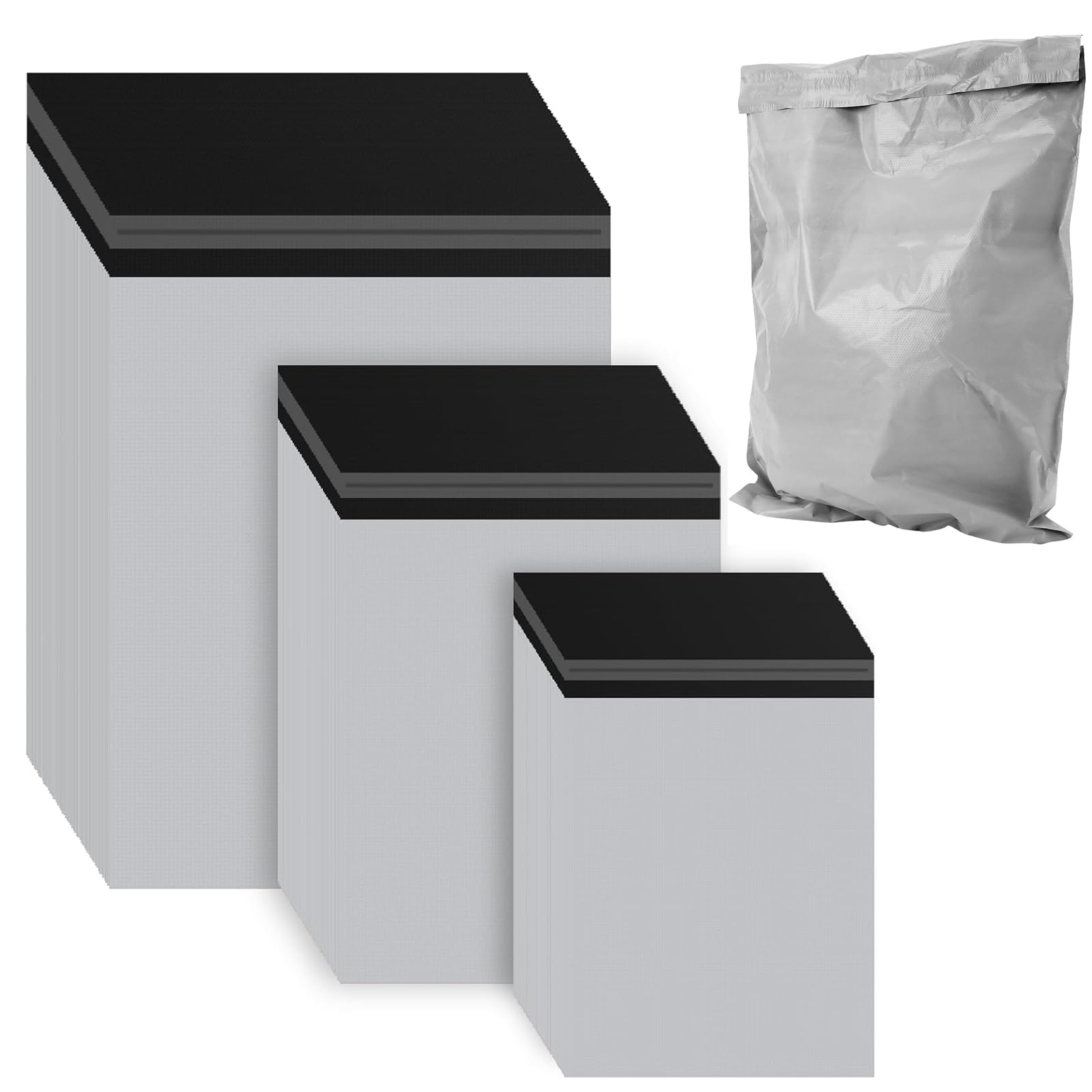 SINJEUN 300 sztuk samoprzylepnych torebek wysyłkowych, 3 rozmiary 25 x 35 / 34 x 46 / 38 x 51 cm, HDPE, nieprzejrzyste, samoprzylepne, szare, do pakowania towarów, ubrań, 300 sztuk