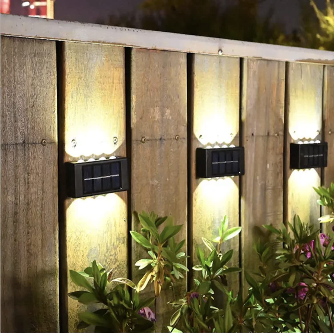 Blue Coral Solar Wall Lamp Outdoor (4-Pack) Waterproof Solar Powered 16 Led Light UP and Down Illuminate Home Garden Porch Yard Decoration (Warm)