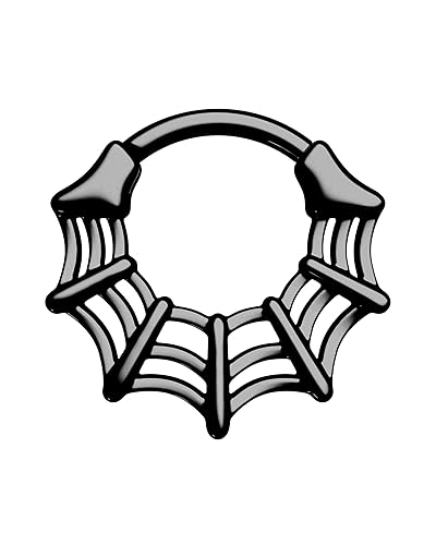 COCHARM 16G Septum Ring Spider Web Halloween Septum Nose Rings Silver Black Daith Earrings for Women 316L Stainless Steel Daith Piercing Jewelry - 10mm - Black