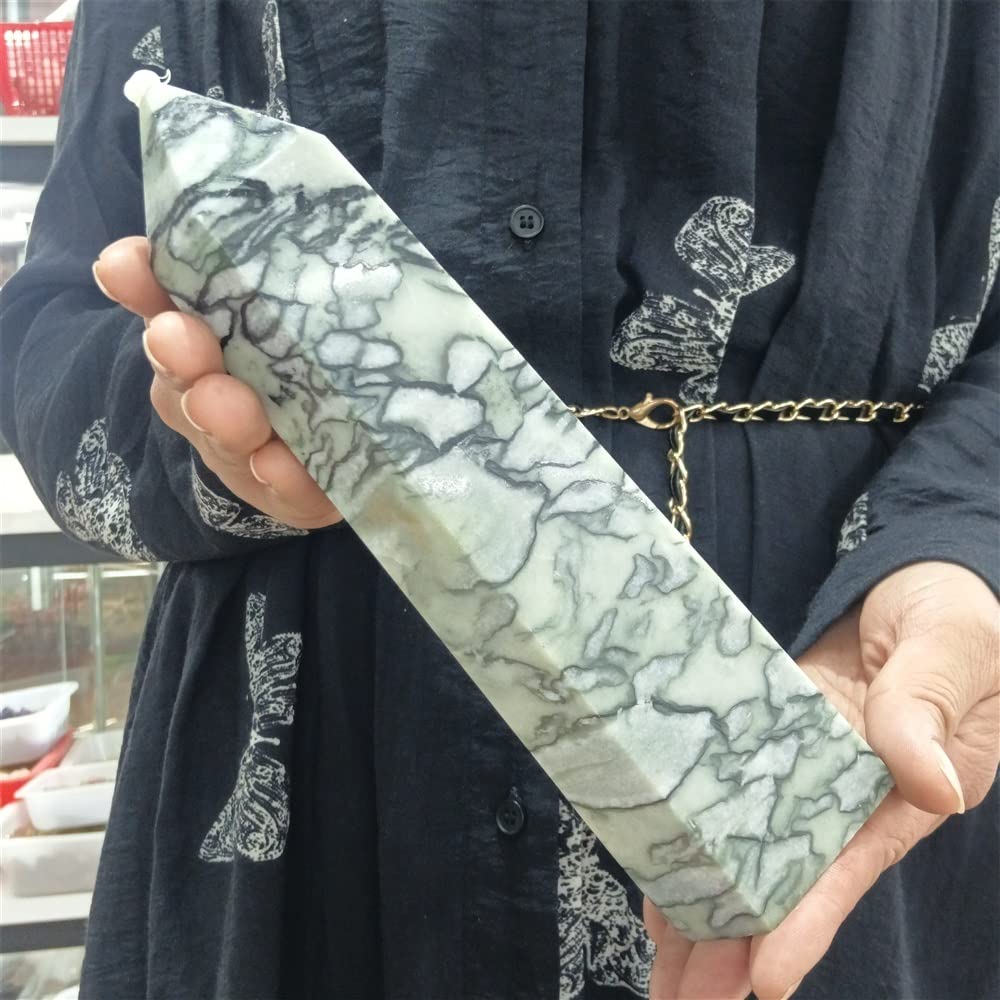 WGPHD Meditation Home Natural Green Network Stone Pillar Crystal Energy Ore Home Office Decoration Craft Gifts Mineral Reiki Healing (Size : 300-350g)