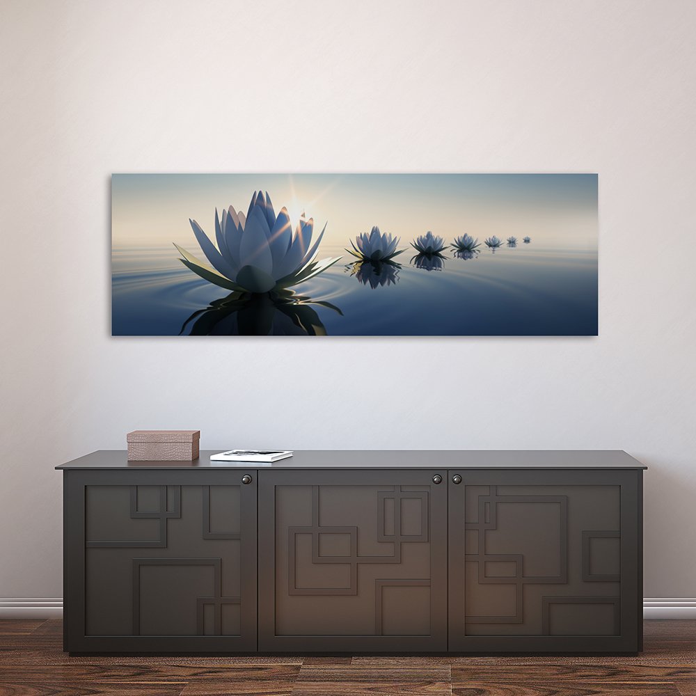 Feeby Cuadro en lienzo Lirio De Agua 120x40 cm 1 Pieza Modernos Impresión Artística Calidad Fotografica Imagen Decoración De Pared Salon Dormitorio Oficina Pasillo Flores Naturaleza Azul