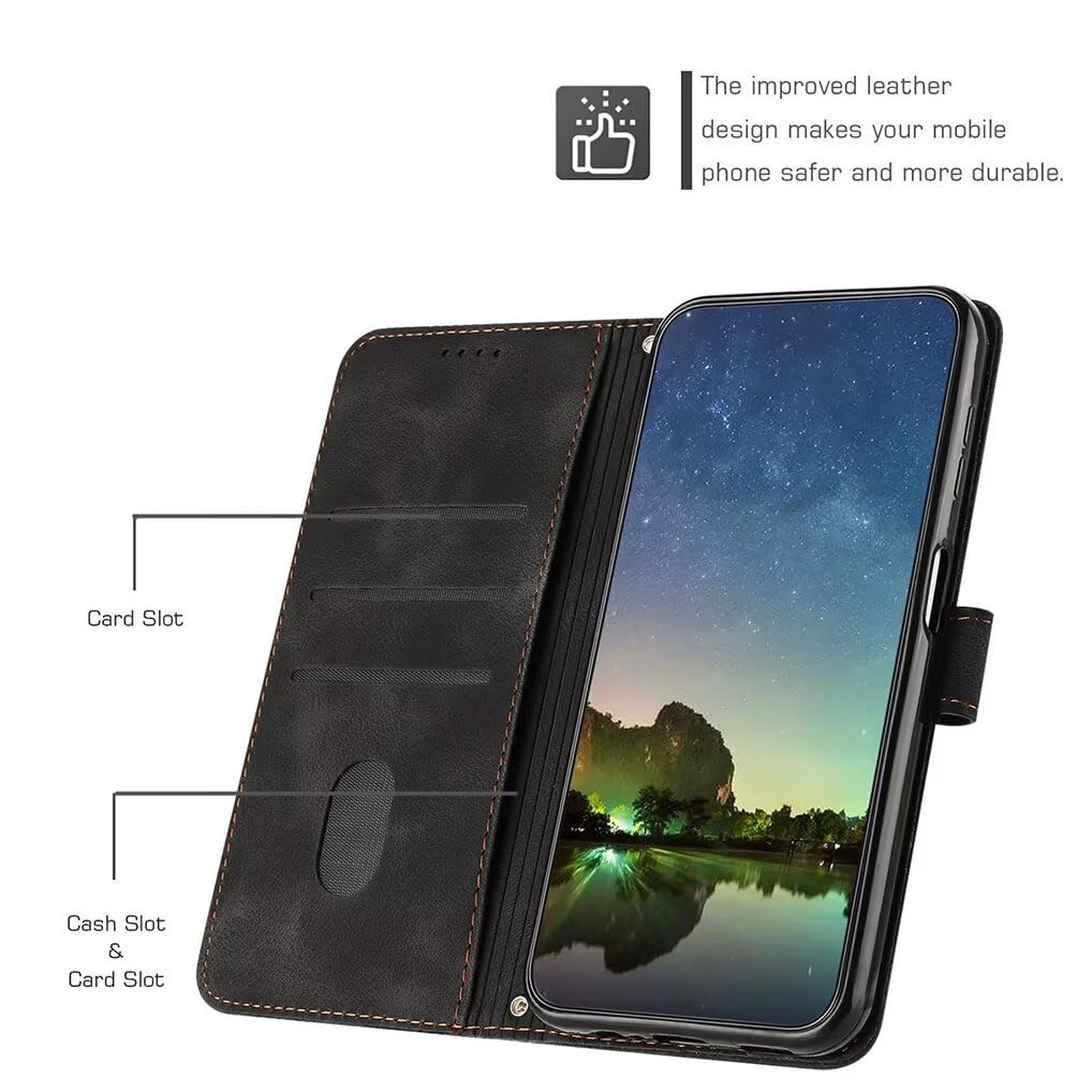 SEAHAI Cover per Realme C63/Realme C61/Realme Note 60/Realme Note 60X, Ultra Sottile Custodia Premium PU Pelle Portafoglio con Kickstand/Slot per Schede, Antiurto Flip Cover Libro - Nero