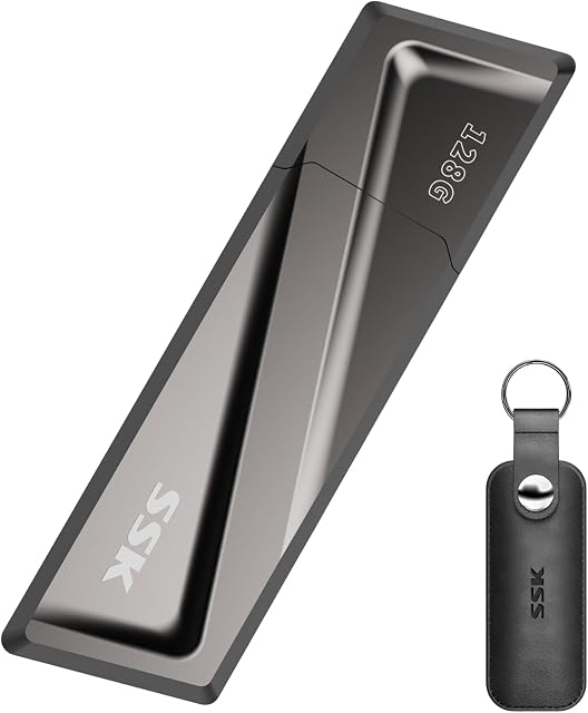 SSK 128 GB USB3.2 Solid State Flash Drive 550 MB/s, super szybka transmisja USB 3.2 Gen 2 Thumb (Jump) Drive Memory Stick USB C adapter do smartfonów typu C, laptopów.