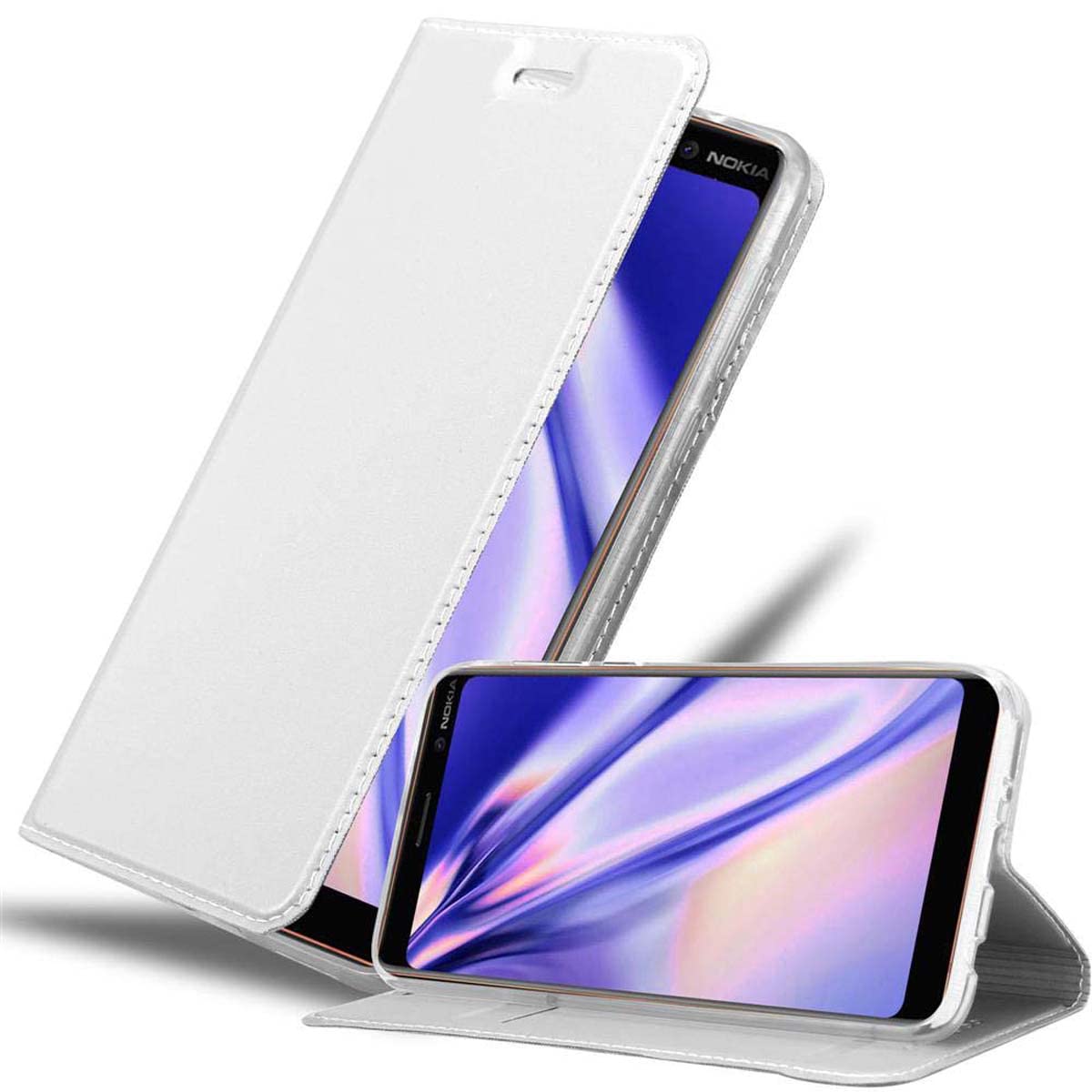Cadorabo Book Case Compatible with Nokia 7 Plus in Classy Silver - with Magnetic Closure, Stand Function and Card Slot - Wallet Etui Cover Pouch PU Leather Flip