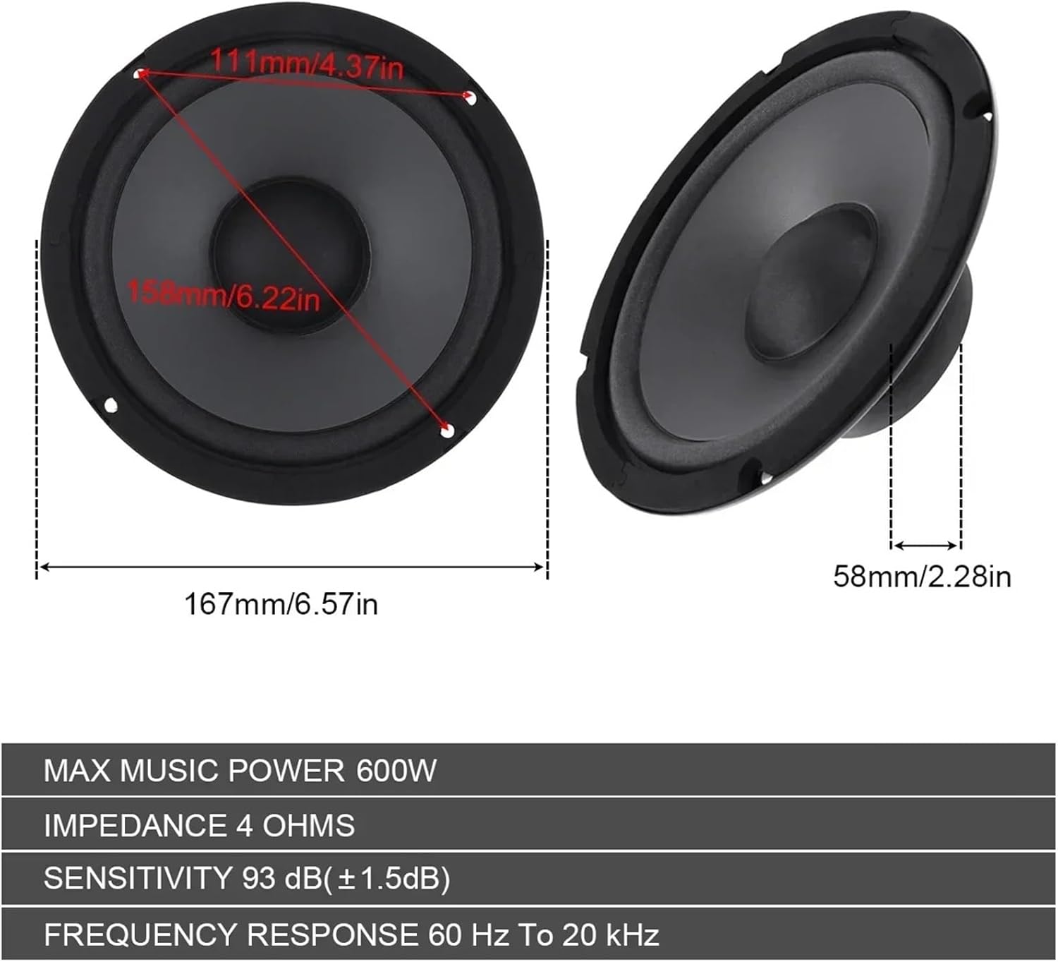 1pc 6 Inch Car Speakers 600W HiFi Coaxial Subwoofer Universal Automotive Audio Music Full Range Frequency Car Stereo Speaker(6 Inch 1PC)