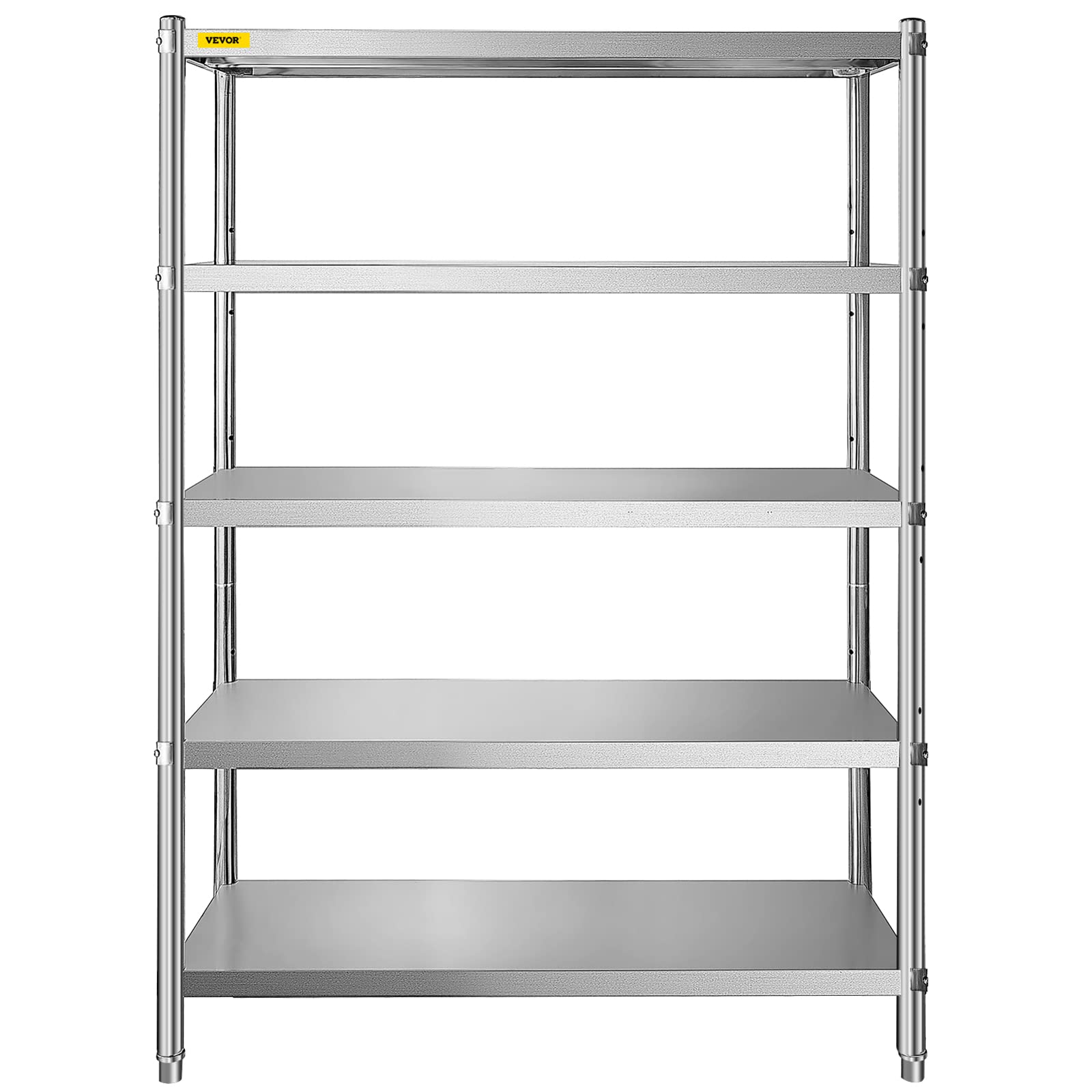 VEVOR Küchenregal 5 Ebenen, Standregal bis 750 kg (150 kg pro Boden), Edelstahlregal Gastronomie mit Verstellbaren Füßen & Regalböden, Schwerlastregal für Lager Garage Werkstatt, 1200 x 455 x 1830 mm