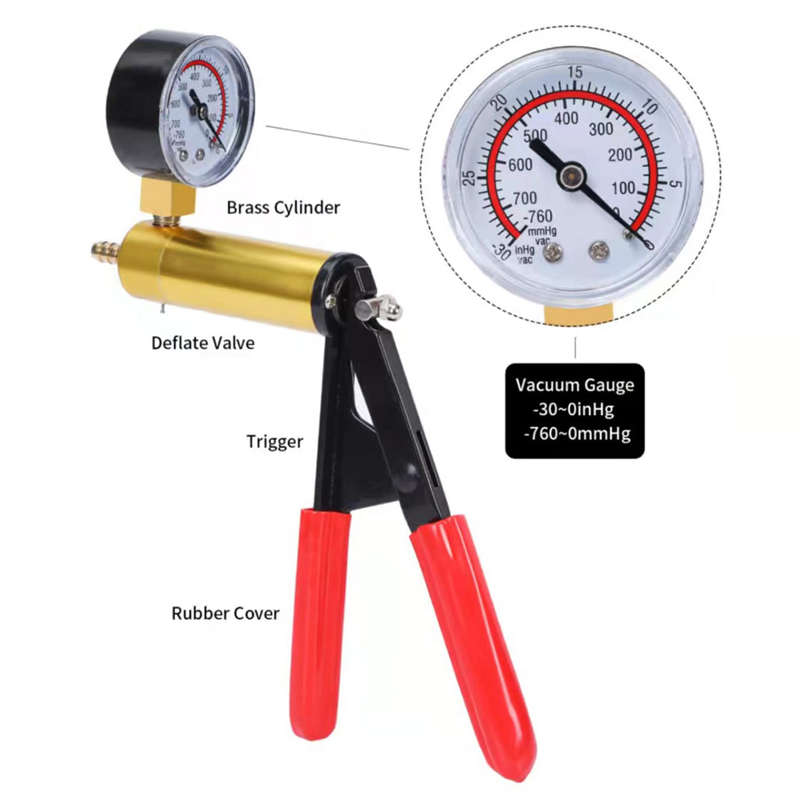 Kit de Bomba de vacío Manual, purgador de Frenos de vacío, Bomba de Pistola, Herramientas de probador, Purga de Frenos de Coche, Bombeo de vacío con manómetro
