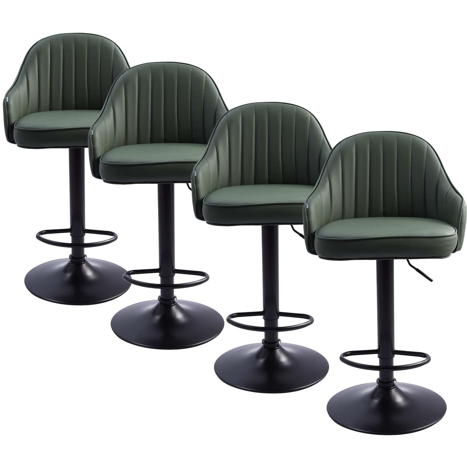 Warmiehomy Green Bar Stools Set of 4, Swivel Height Adjustable High Stools