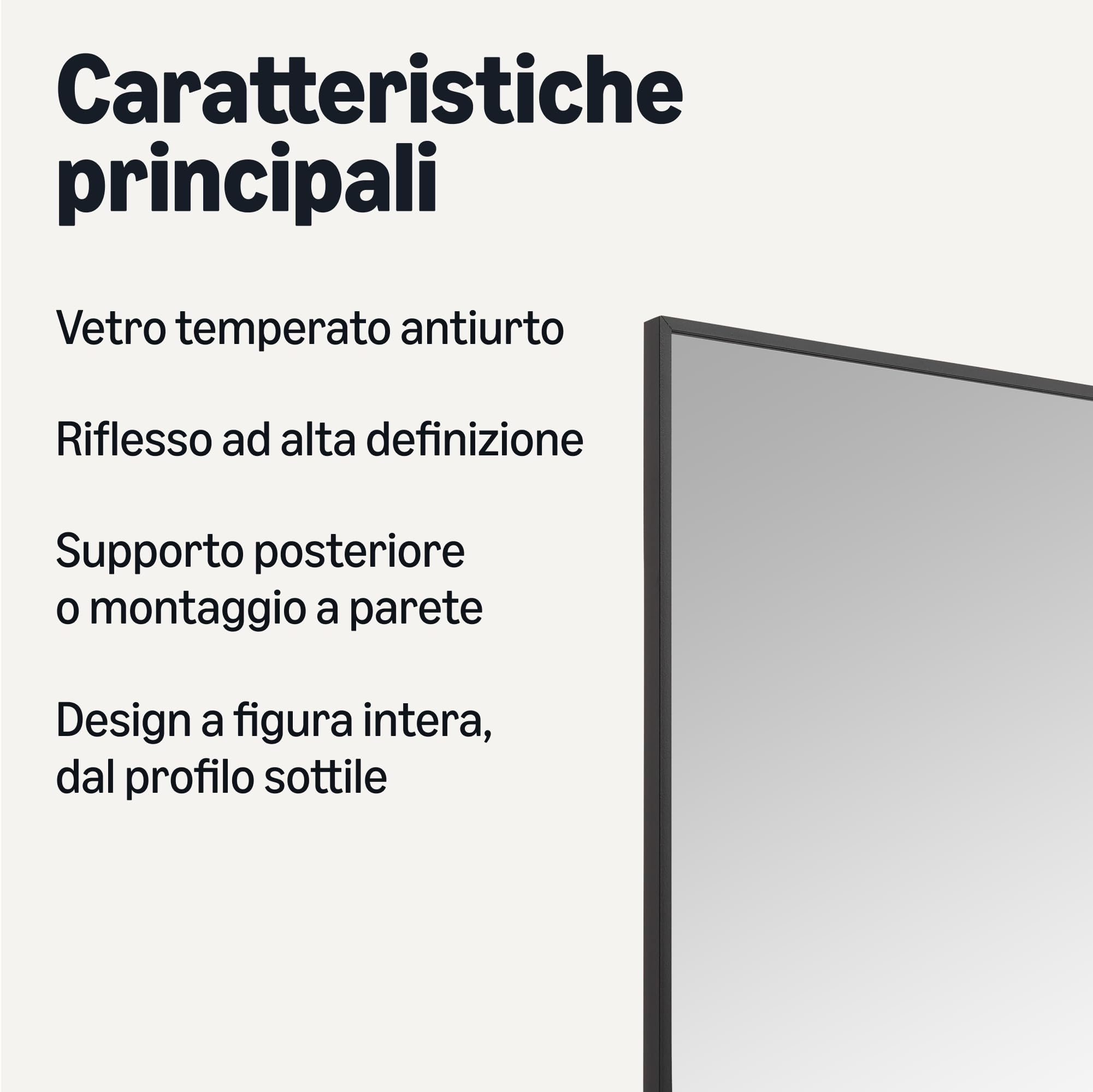 Amazon Basics - Specchio Rettangolare a Figura Intera, Montaggio a Parete/Pavimento, 162,6cm x 53,3cm x 1,4cm, Nero