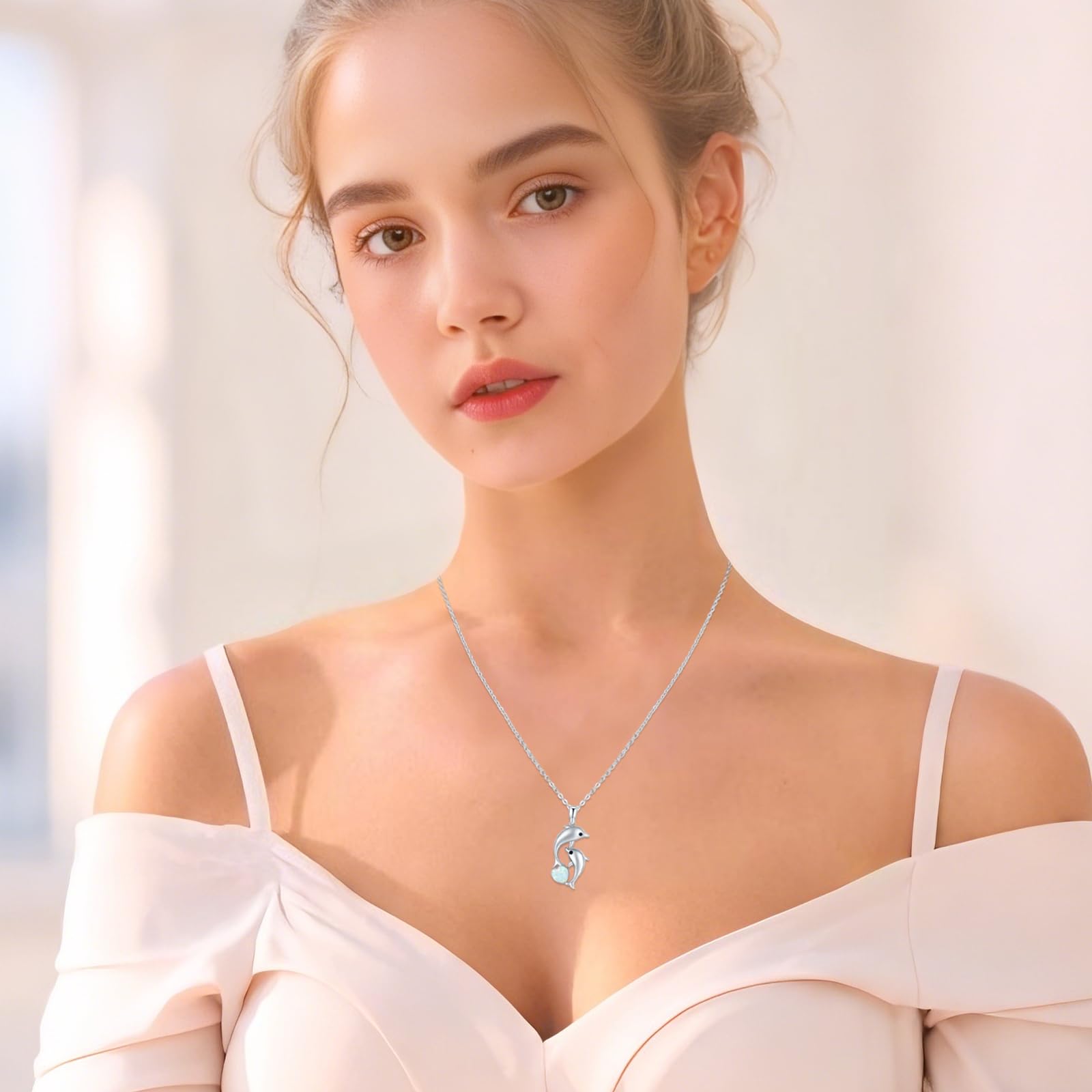 REDSUN Silber/Gold Delphin Anhänger Halskette Damen 925 Sterling Silber Blau Herz Kristall/Mondstein Kette für Frauen Mädchen– Geschenk Geburtstag Muttertag Weihnachten Abschluss Freundin Mutter