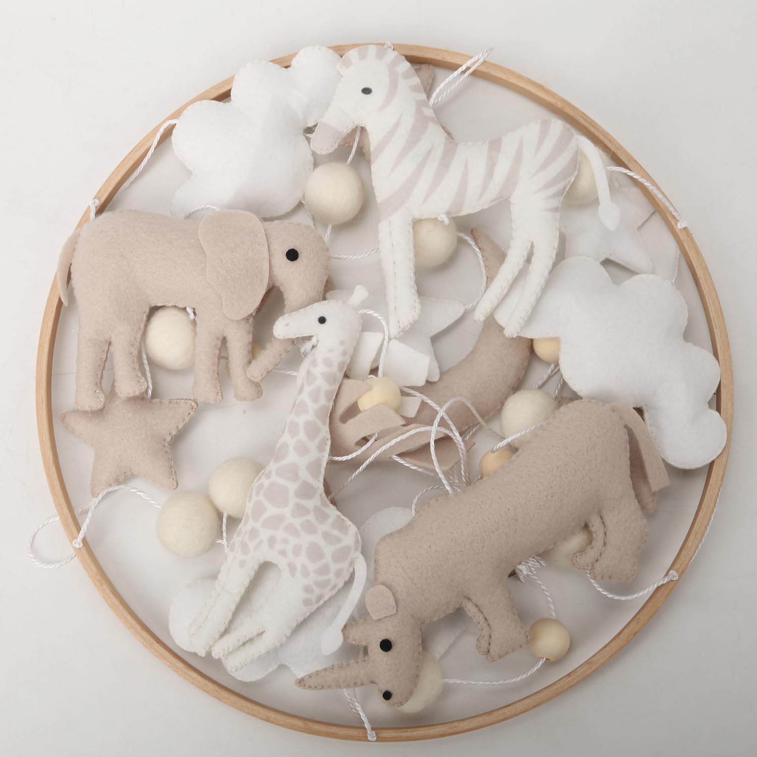 Handmade Safari Nursery Mobile Decoration, Neutral Felt Hanging Decor with Elephant, Giraffe, Zebra & Rhino, Boho Baby Room Decor, Gender Neutral Nursery Accessory