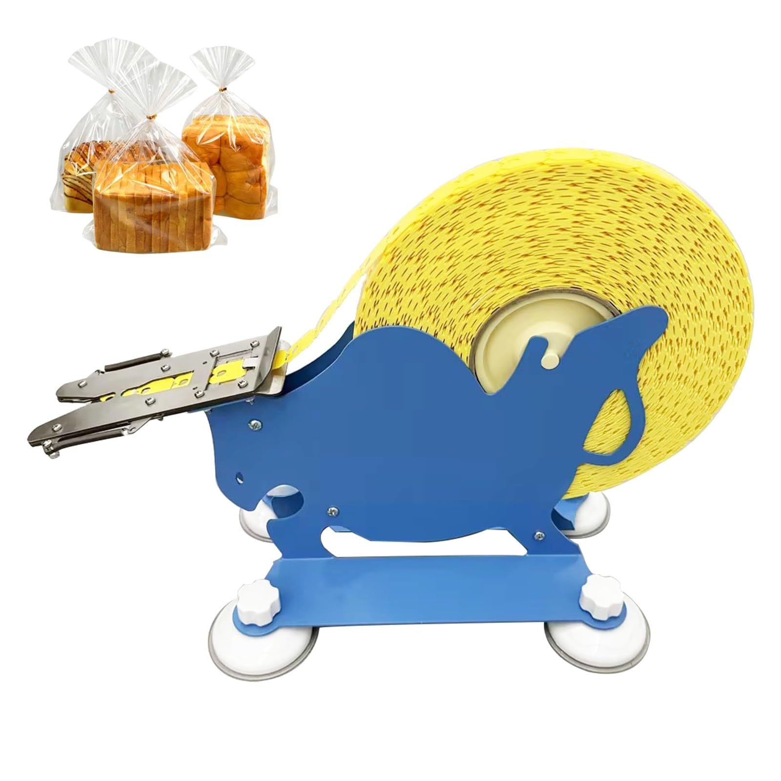 Sigillatrice manuale per sacchetti di pane, chiusura in plastica con 4 ventose e bloccaggio in acciaio inox, include 1 rotolo di chiusura in plastica per panetterie e supermercati