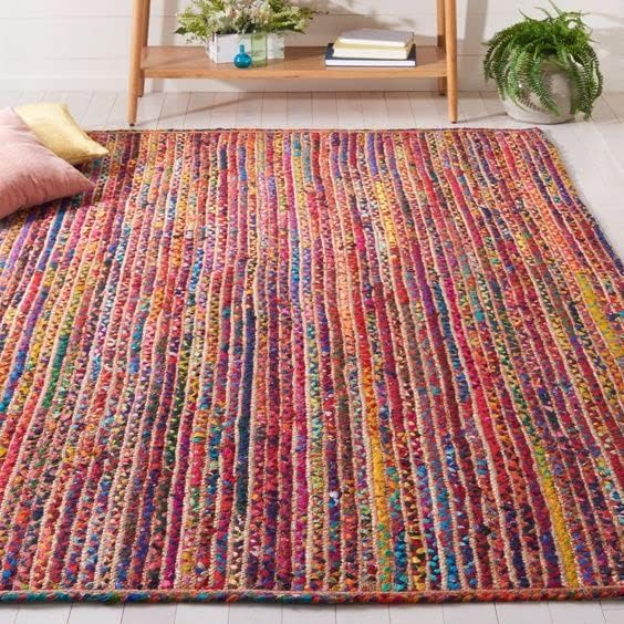 Image of Handmade Natural Jute Cotton Natural Fibers Floor /Door Mat Rugs Furnish Decor Striped Rectangular Design Carpet for Bedroom Living Room (JUTE001, 6x9-Rug /Carpet)