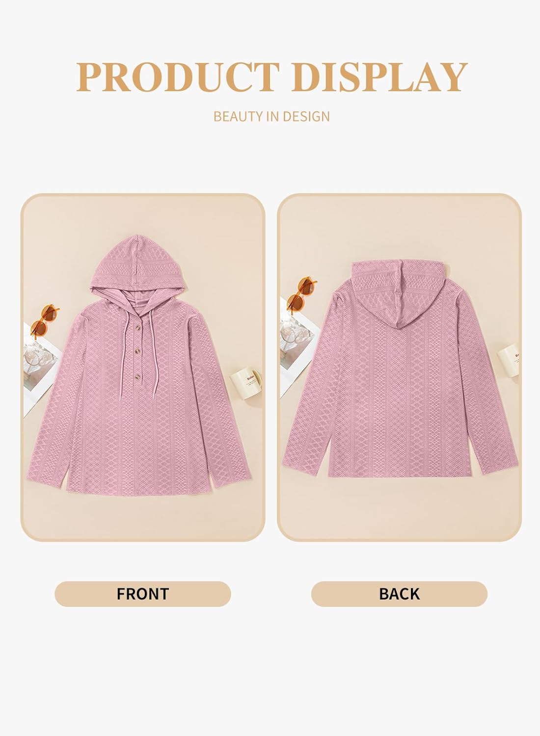 Eytino Womens Plus Size Sweatshirts Long Sleeve V Neck Embroidered Eyelet Drawstring Button Pullover Hooded Tops(1X-5X) - Image 4