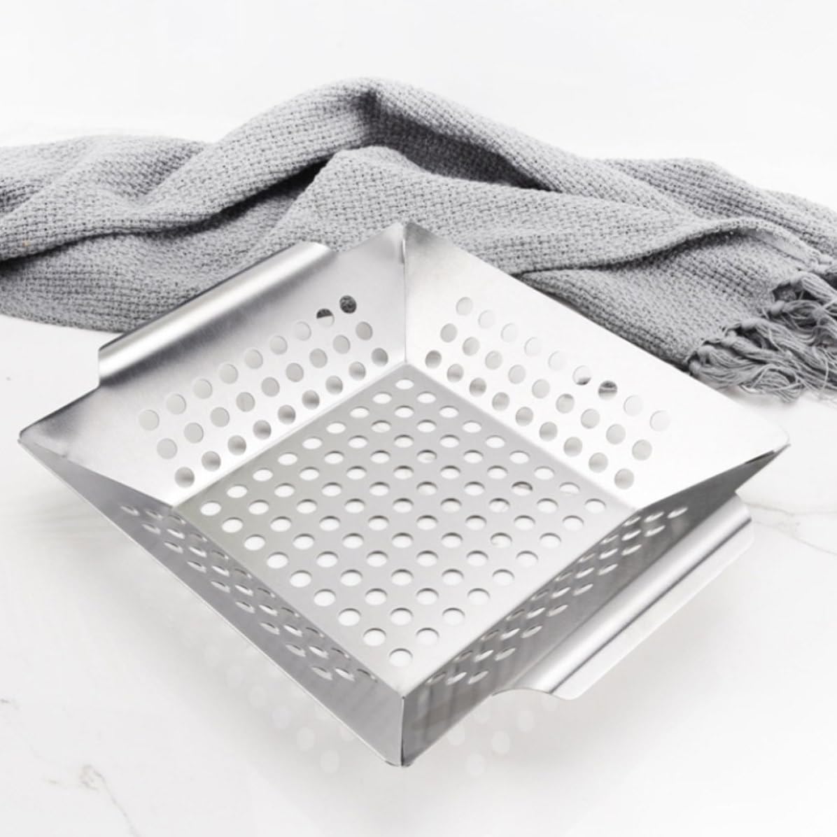 TOYANDONA 2 Stück Grillkörbe mit Runden Löchern aus 430 Edelstahl Silber für Bbq Feiern und Restaurants Hitzebeständig Robust