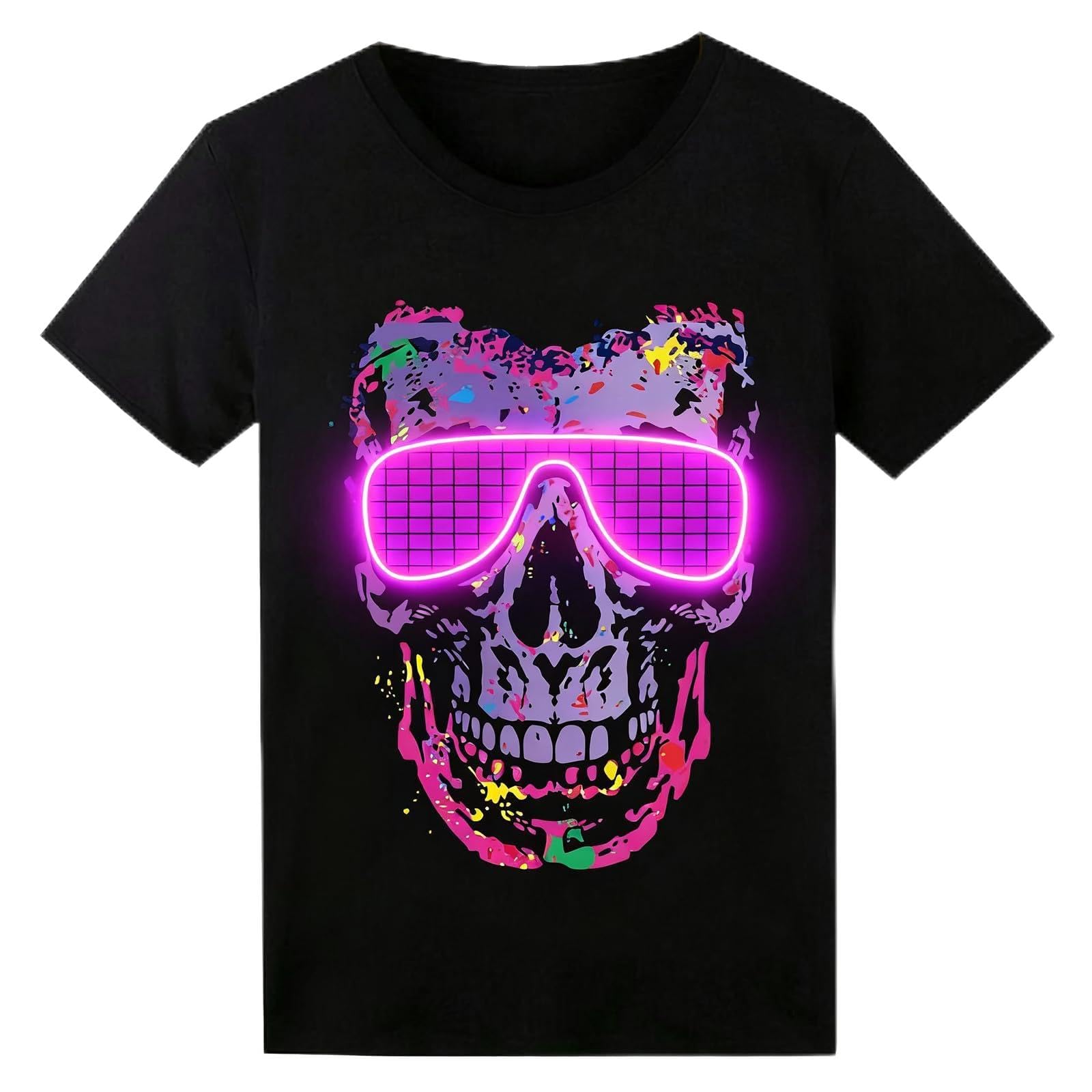 Sound Activated - Maglietta a LED, illuminata al Buio, Maglietta da Uomo, Maglietta al Neon per Rave e Feste Luminose, concerti, Halloween