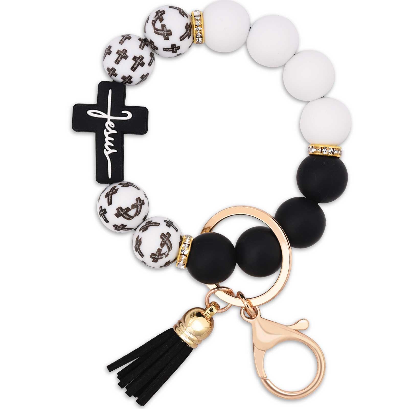 BAOSIWA Silicone Beaded Keychain Wristlet Key Ring Bracelet Cute Car Key Chain Holder for Women Girls