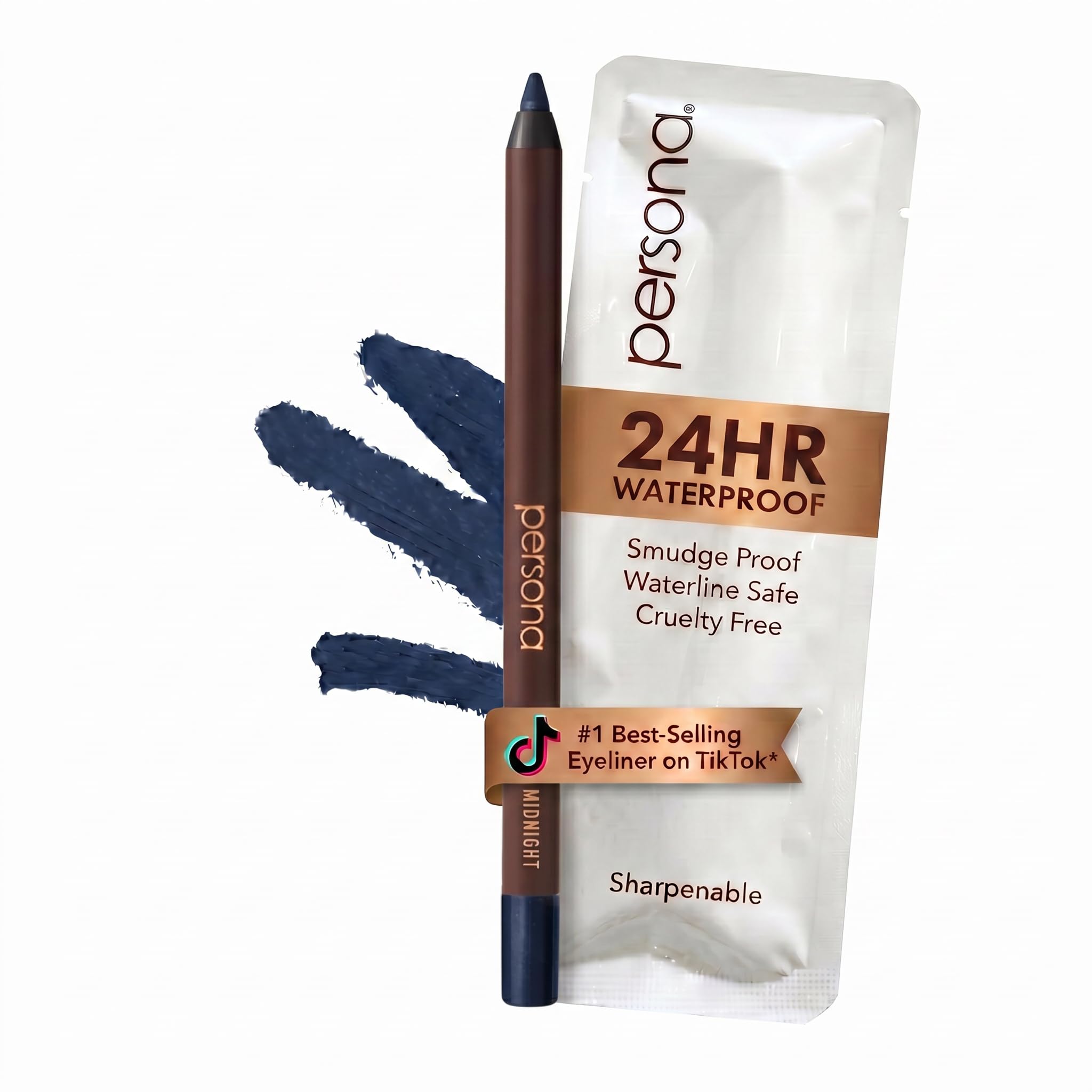 PERSONA 24HR Midnight Waterproof Eyeliner Pencil, Creamy & Sharpenable Midnight Shimmer