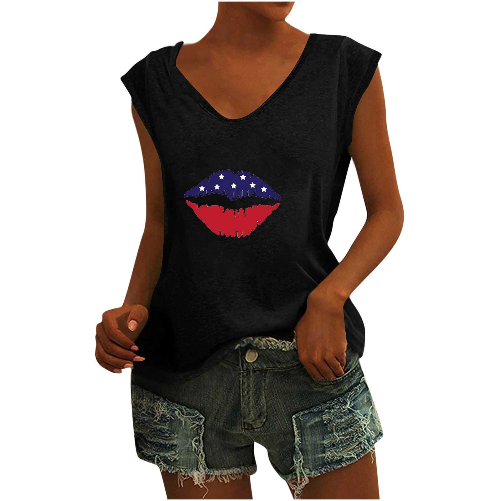 American Flag Shirt for Women 4th of July Tank Tops Patriotic Tshirt USA Flag Stars Stripes Sleeveless Independence Day