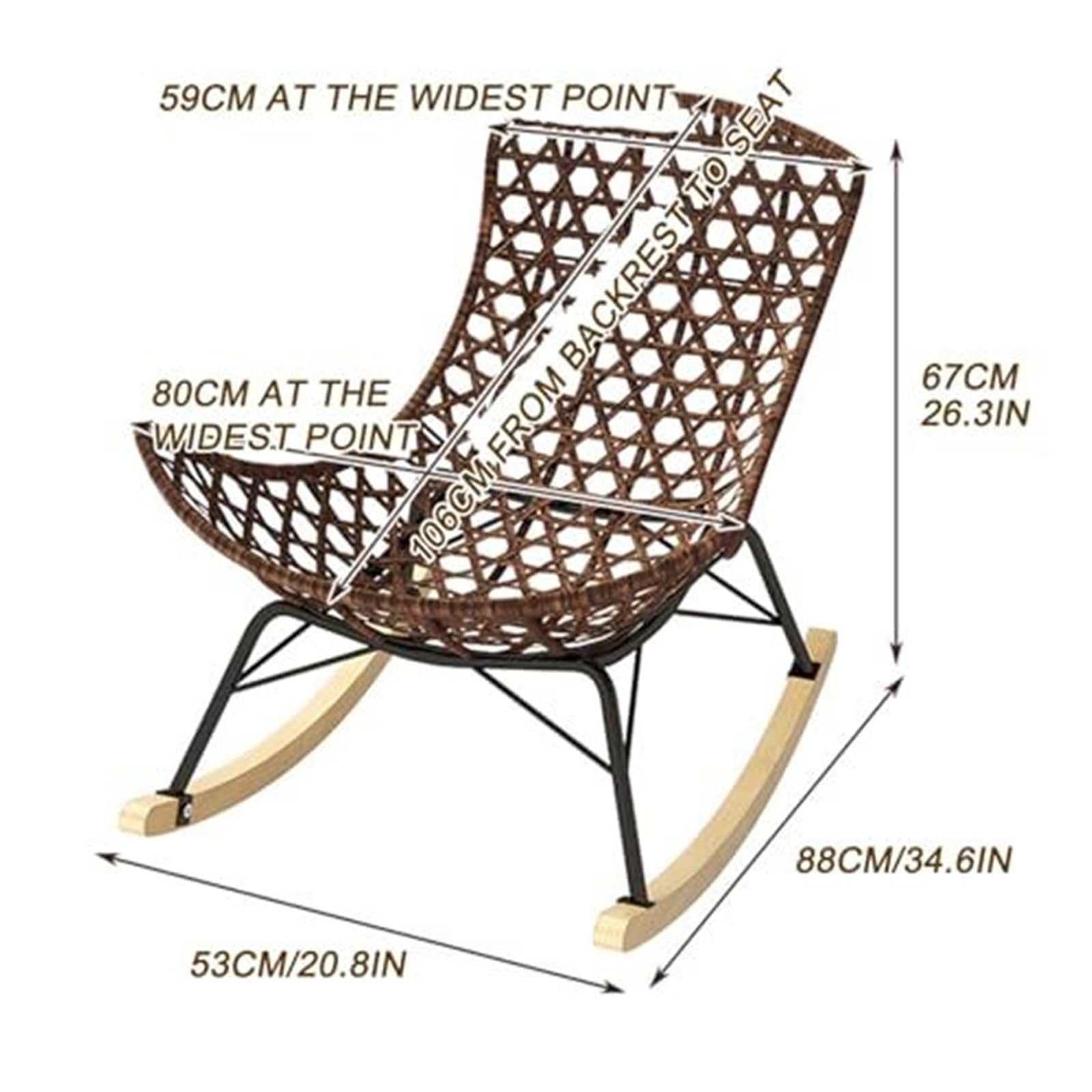 Schommelstoel voor buiten, Indoor Rotan Rocker Egg Chair, Patio Schommelstoel, Rotan Rocker Gewatteerd Kussen Fauteuil Buiten, Moderne Lounge Stoel voor Woonkamer Patio Balkon Voorveranda Tuin(Dark gr