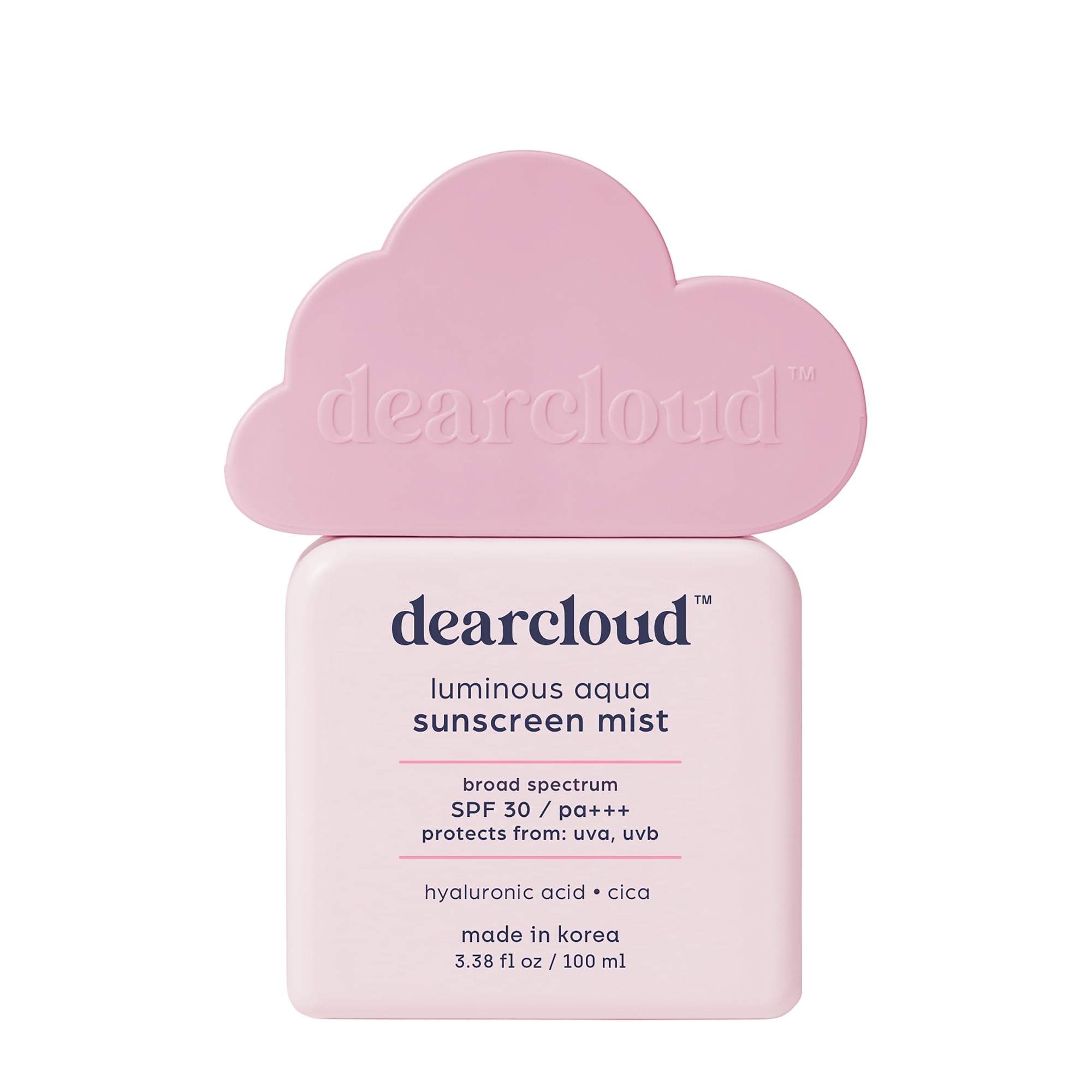 dearcloud Luminous Aqua Sun Mist SPF 30 – Cica & Hyaluronic Acid – Korean Sunscreen – Spray Sunscreen for Face & Body (3.38 Fl oz)