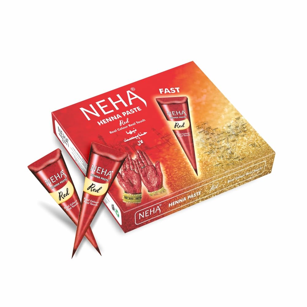 neha fast instant mehandi cone - pack of 12 cones, 25g in each cone. (red)